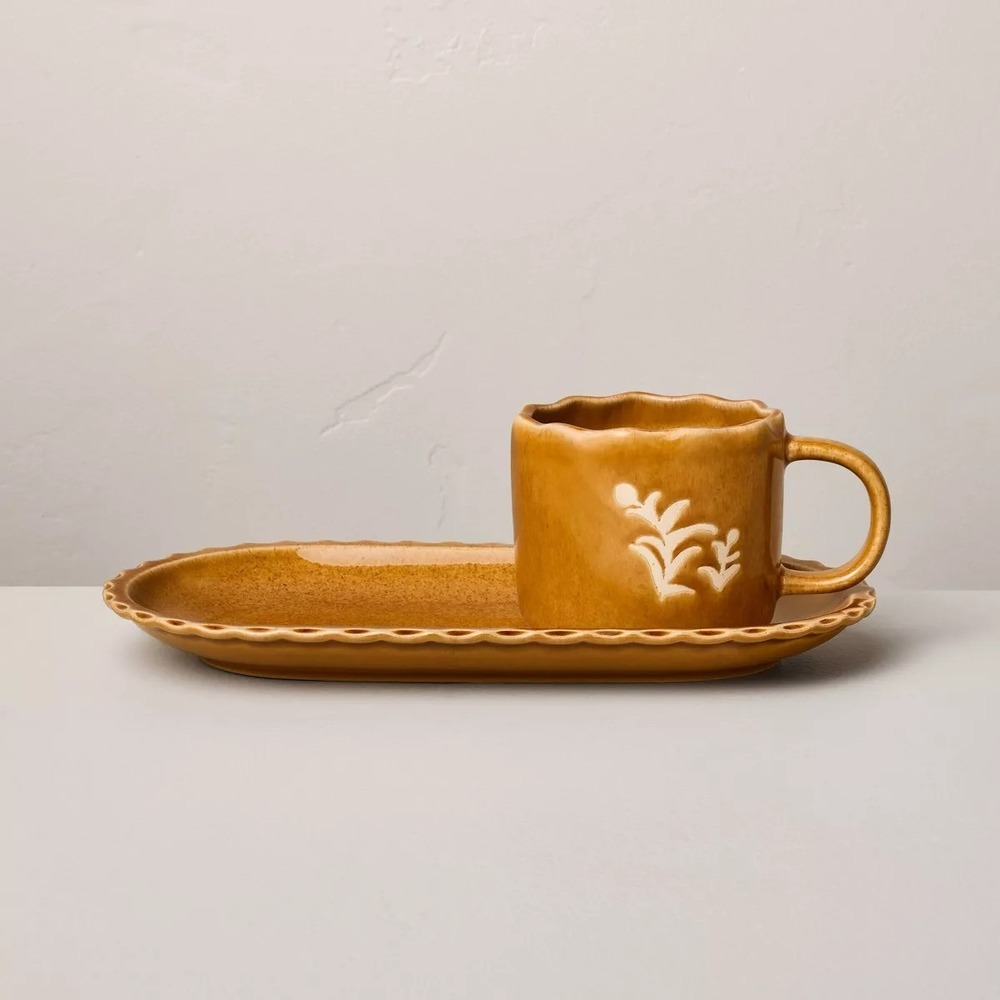 2pc Stoneware Pastry Plate and Mug Set Gold - Hearth & Hand Magnolia, Target